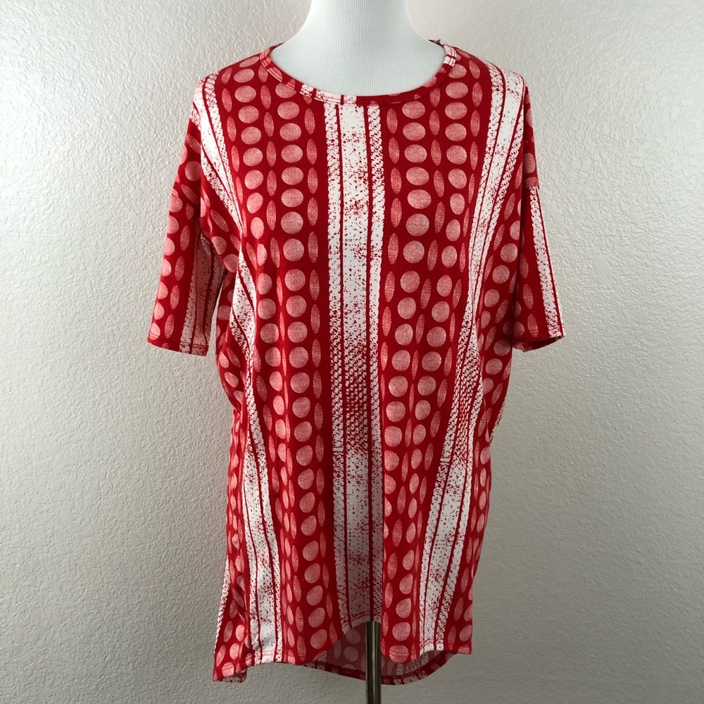 Lularoe Womens Irma  Red white Blouse EUC size XXS